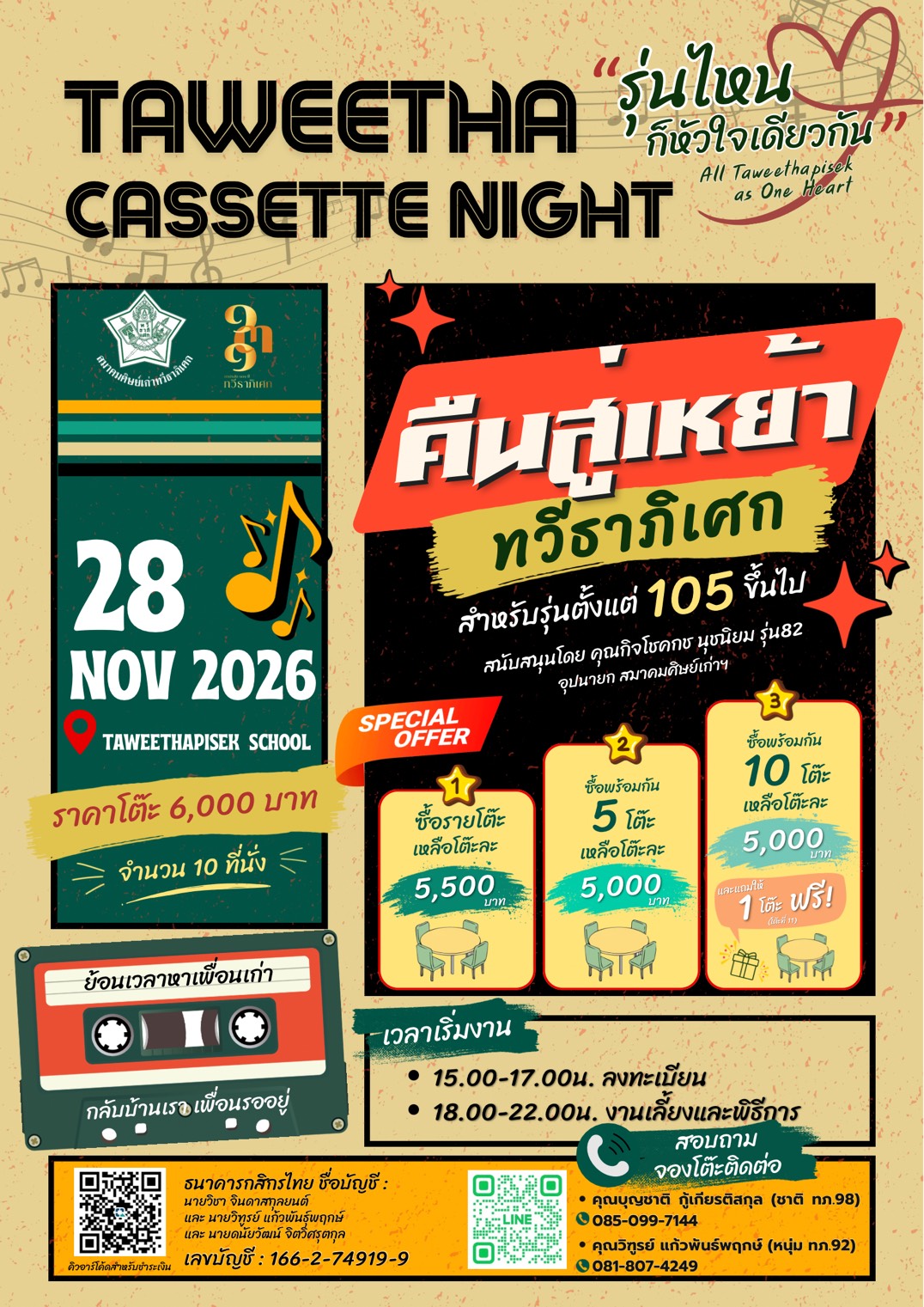 จองโต๊ะงานคืนสู่เหย้า 131 ปี ทวีธาภิเศก